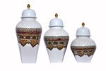 Ornate White & Multicolor Metal Iron Ginger Jar Set – Decorative Storage Jars (Set of 3) - Image 4