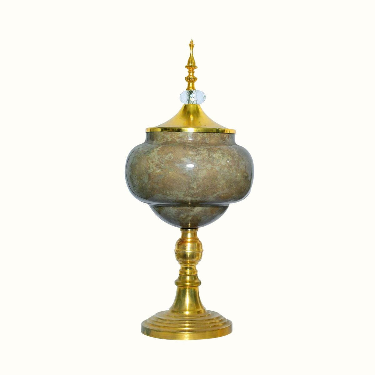 Antique Marble-Finish Decorative Jars with Crystal & Gold Detailing – Set of 2