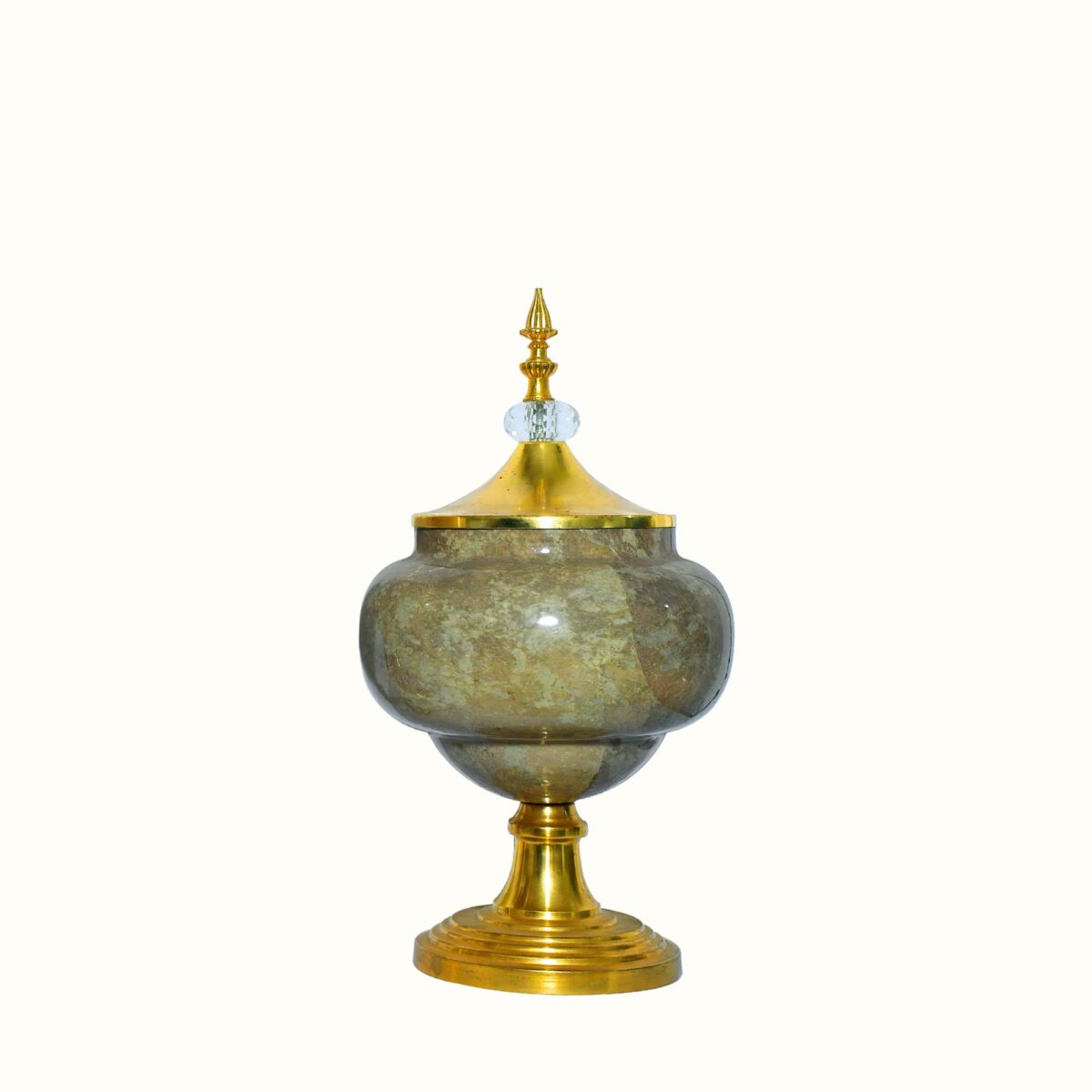 Antique Marble-Finish Decorative Jars with Crystal & Gold Detailing – Set of 2