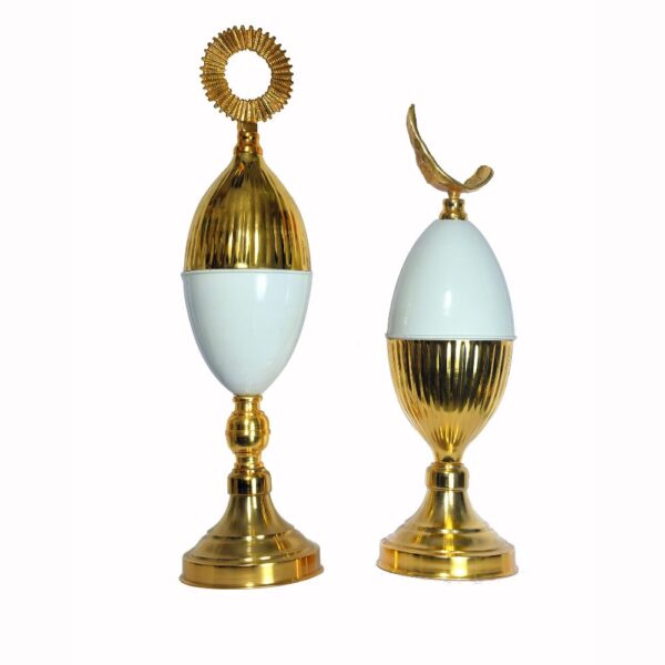 White & Gold Decorative Iron Egg Showpiece – Set of 2 for Living Room & Banquet Hall