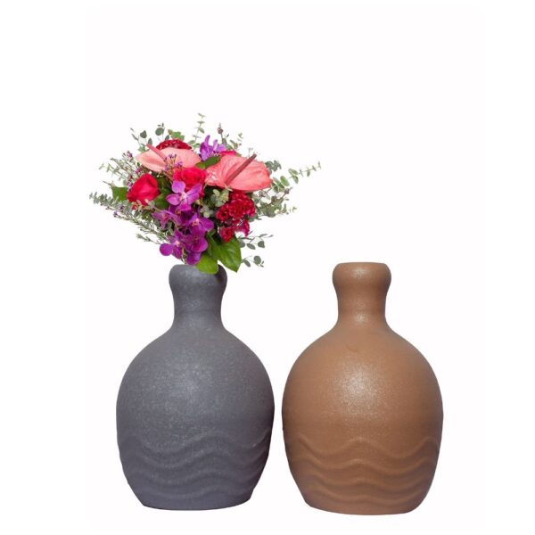 Crackle Finish Brown & Grey Vase Set-set of 2