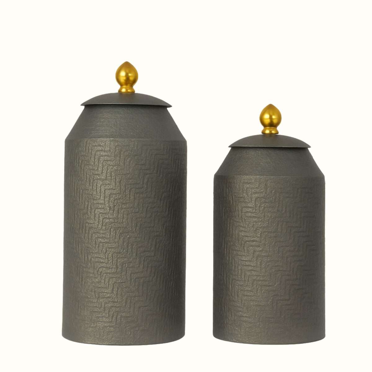 Elegant Grey Decorative Iron Jars – Set of 2