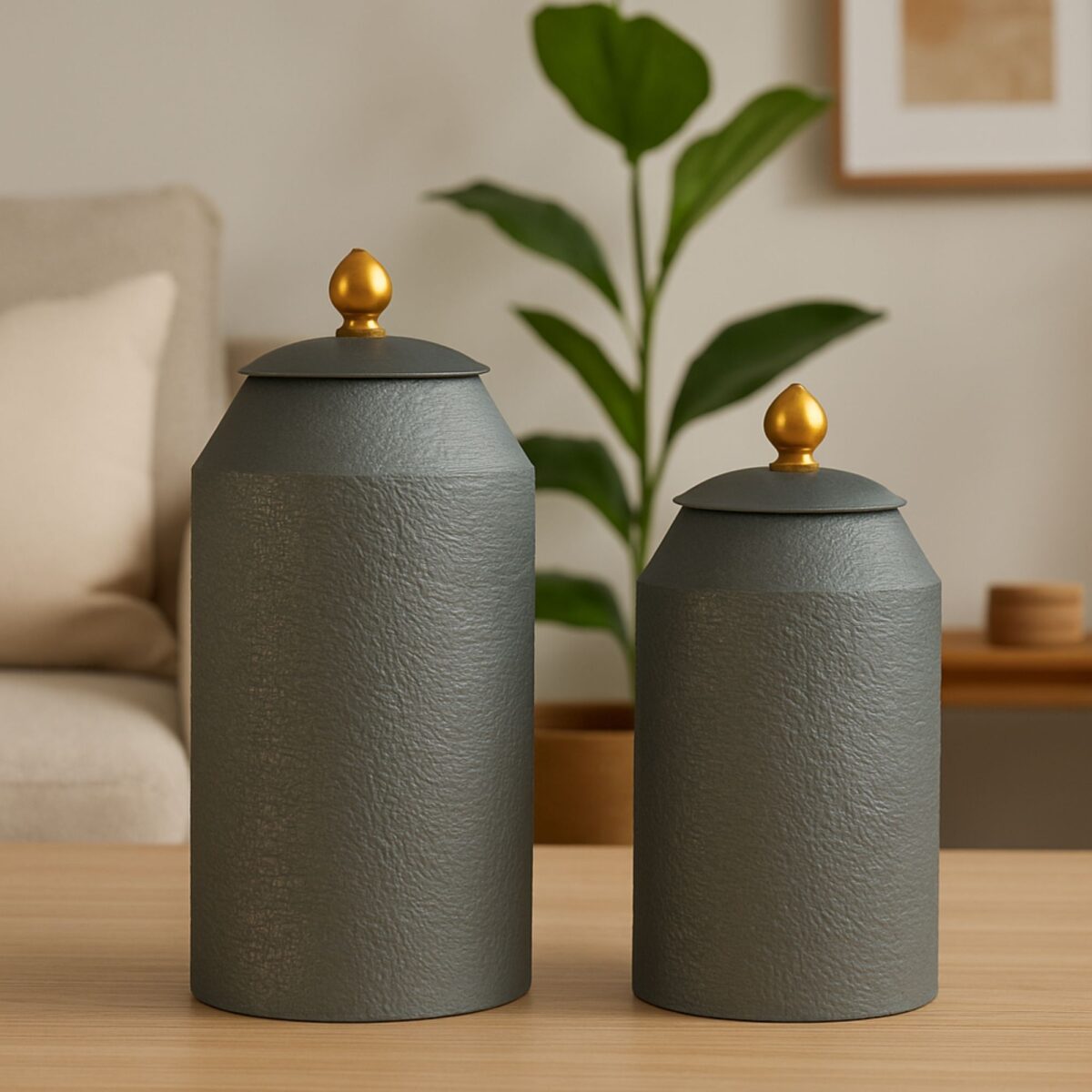 Elegant Grey Decorative Iron Jars – Set of 2