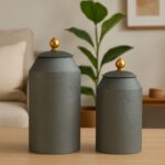 Elegant Grey Decorative Iron Jars – Set of 2