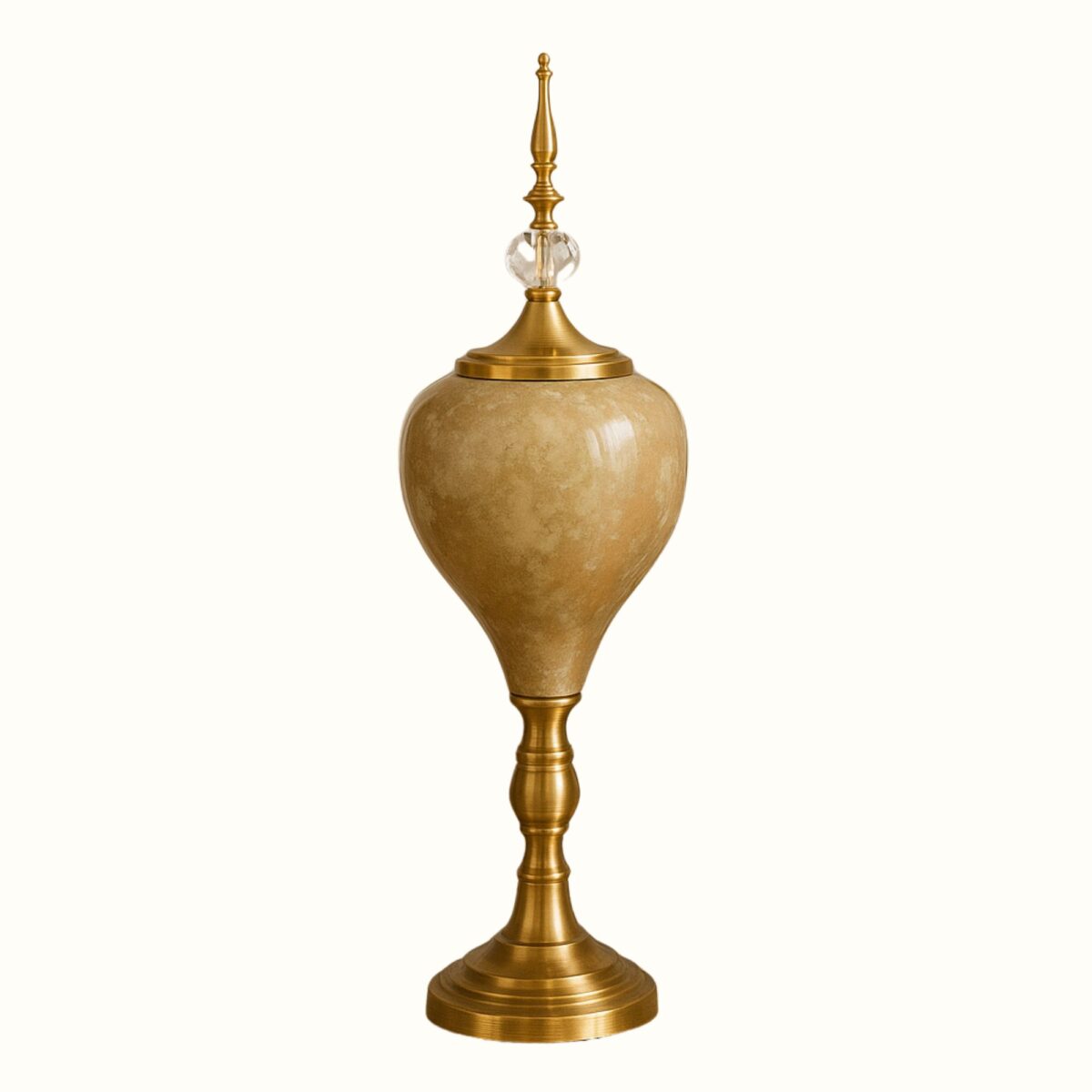 Antique Marble-Finish Decorative Jars with Crystal & Gold Detailing – Set of 2