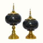Luxury Black Decorative Jar Set with Golden Iron Base – Set of 2