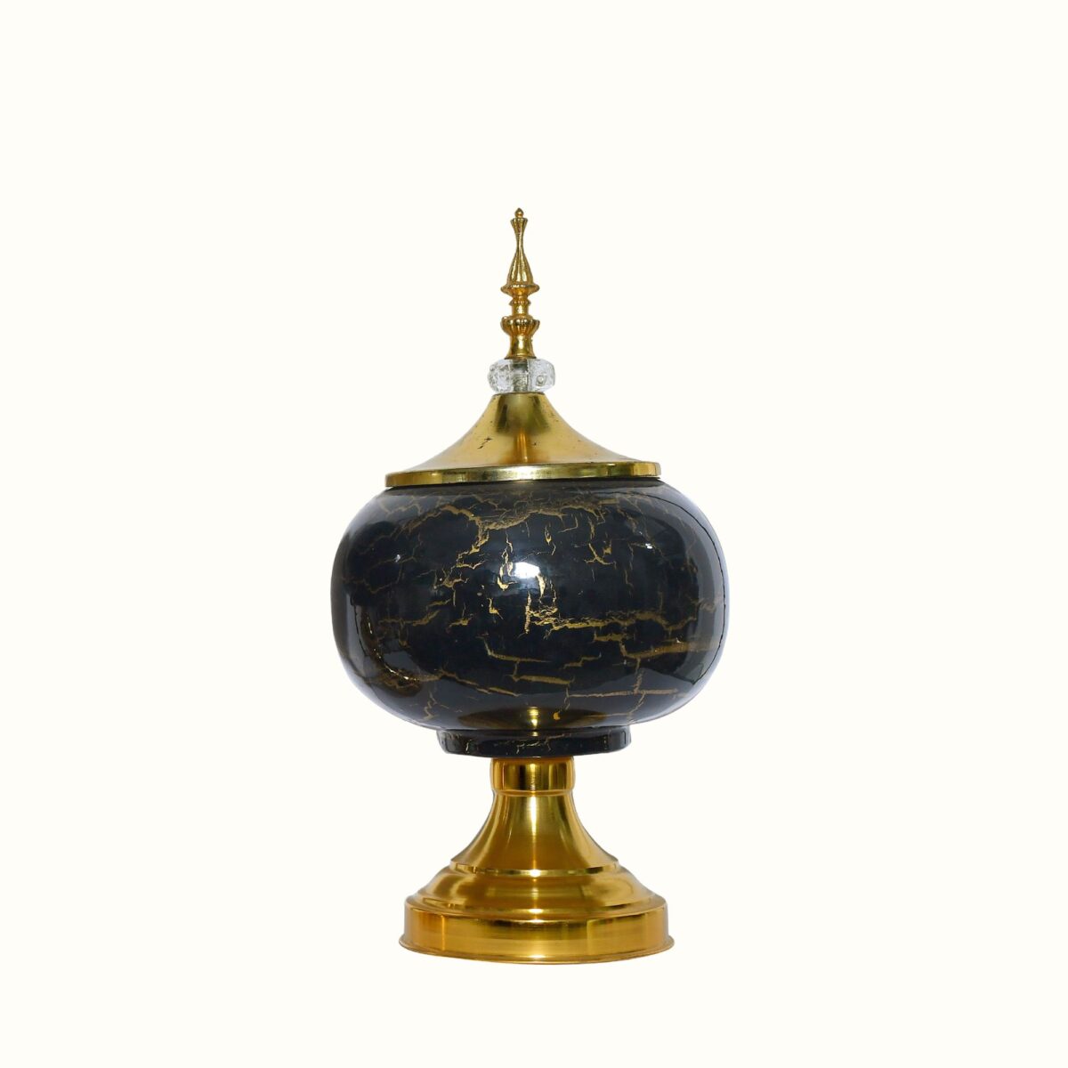 Luxury Black Decorative Jar Set with Golden Iron Base – Set of 2