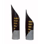 Modern Striped Black & Gold Decorative Vase Set – Set of 2