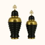 Black & Gold Designer Ginger Jar Set with Crown Finial – Set of 2