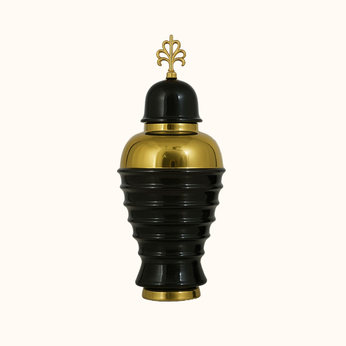 Black & Gold Designer Ginger Jar Set with Crown Finial – Set of 2