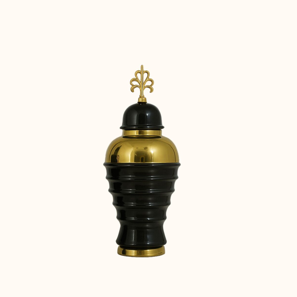 Black & Gold Designer Ginger Jar Set with Crown Finial – Set of 2