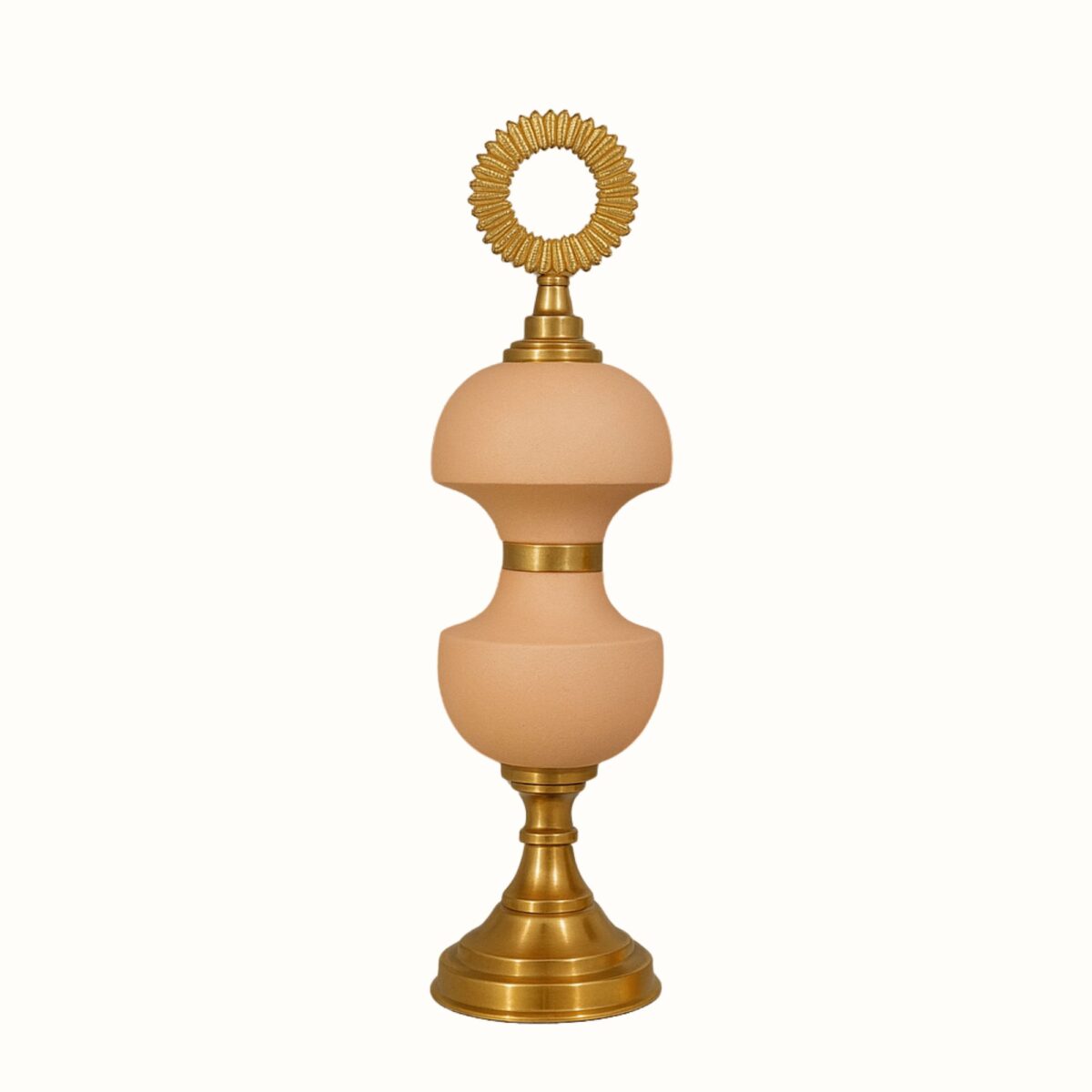 Peach & Gold Decorative Jar Set with Radiant Ring Finial – Set of 2