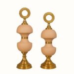 Peach & Gold Decorative Jar Set with Radiant Ring Finial – Set of 2