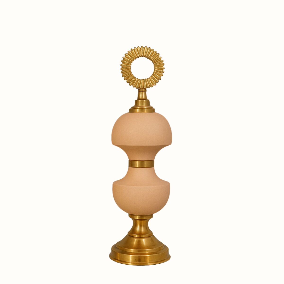 Peach & Gold Decorative Jar Set with Radiant Ring Finial – Set of 2