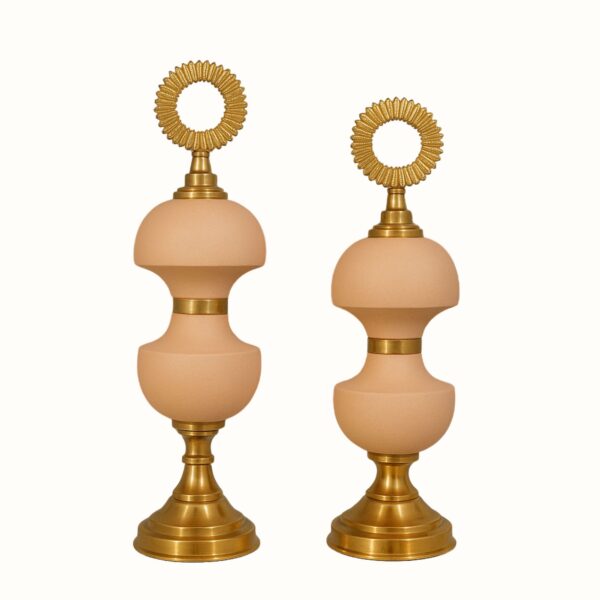 Peach & Gold Decorative Jar Set with Radiant Ring Finial – Set of 2