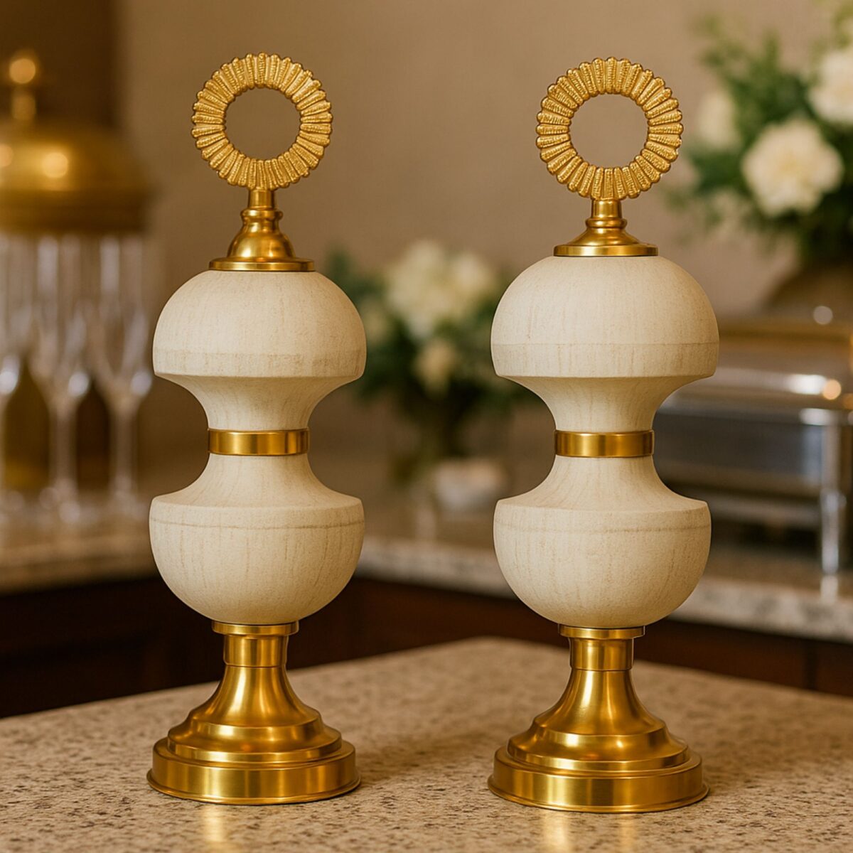 Elevate Luxury Spaces with the Off white & Gold Decorative Jar Set – Set of 2