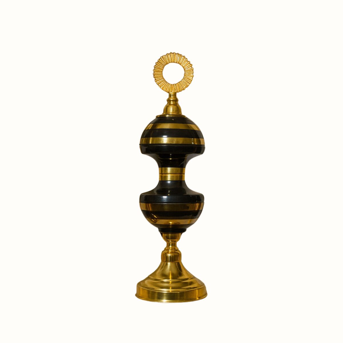 Black & Gold Decorative Jar Set with Radiant Ring Finial – Set of 2