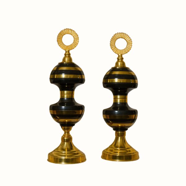 Black & Gold Decorative Jar Set with Radiant Ring Finial – Set of 2