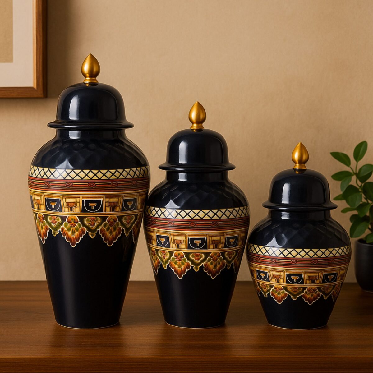 Elegant Iron Ginger Jar with Traditional Pattern & Decorative Lid