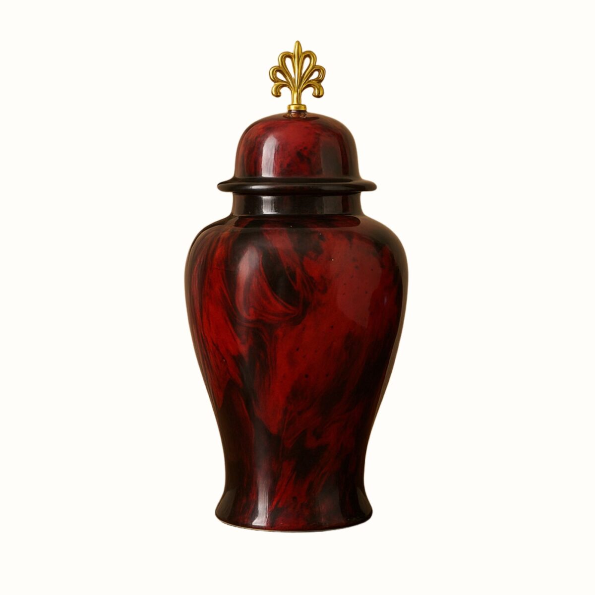 Handcrafted Decorative Ginger Jar Iron with Elegant Lid – Marbled Finish