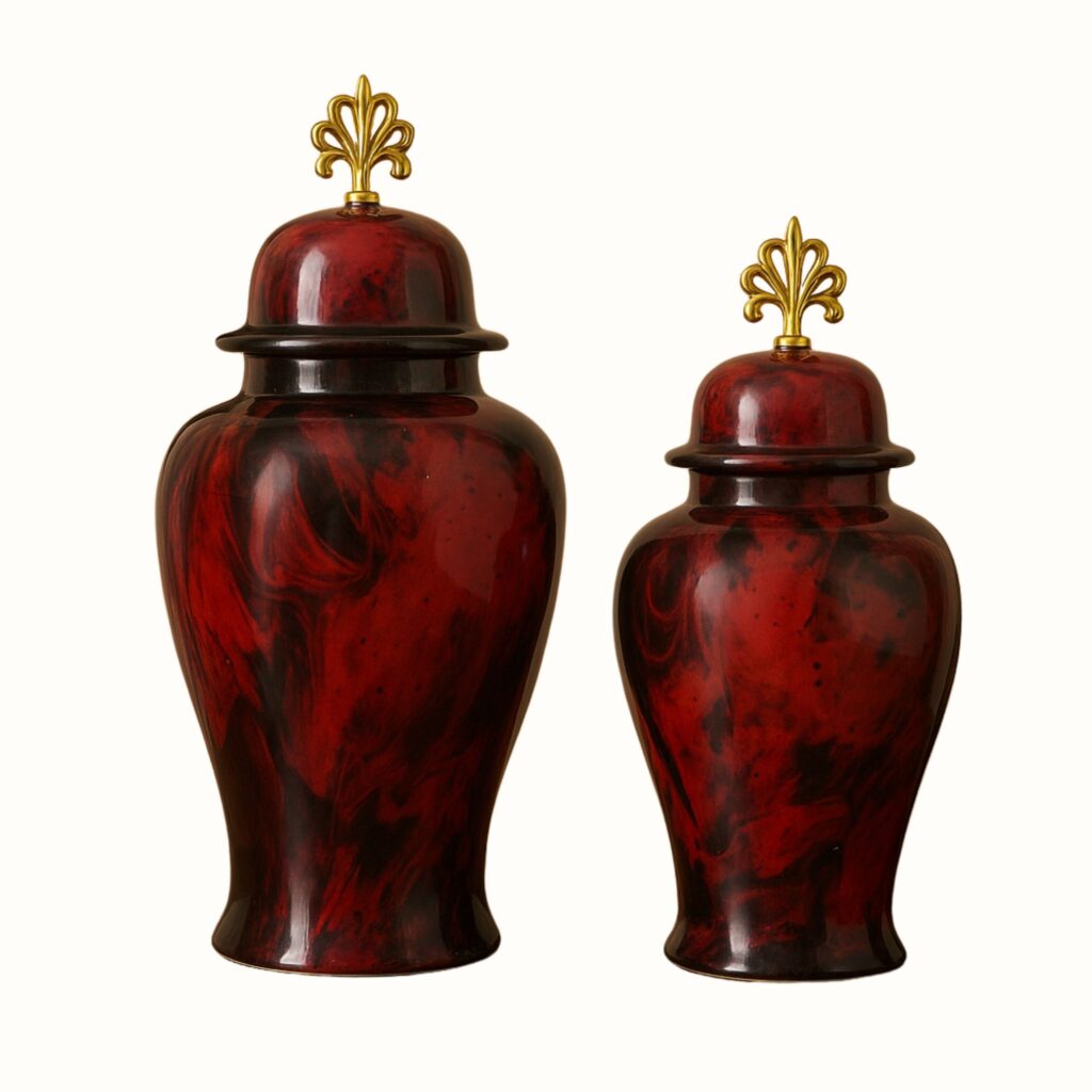 Handcrafted Decorative Ginger Jar Iron with Elegant Lid – Marbled Finish