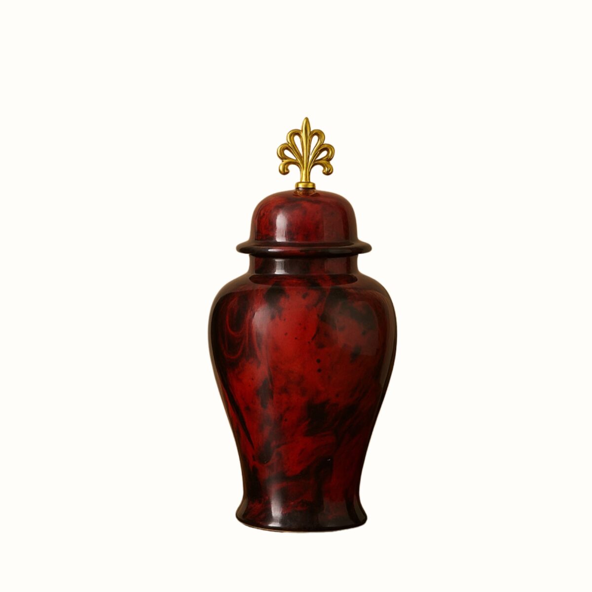 Handcrafted Decorative Ginger Jar Iron with Elegant Lid – Marbled Finish