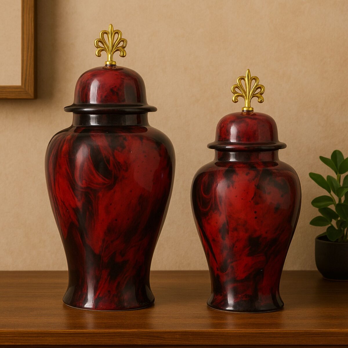 Handcrafted Decorative Ginger Jar Iron with Elegant Lid – Marbled Finish