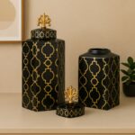 Royal Black & Gold Iron Ginger Jar – Set of 3 Decorative Accent Pieces