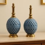 Luxury Blue Textured Decorative Showpiece with Golden Accents – Set of 2