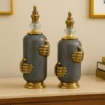 Designer Embrace-Themed Decorative Jar Set with Gold Detailing – Set of 2