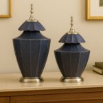 Royal Blue Crackle-Finish Decorative Jars with Double-Layered Lids – Set of 2