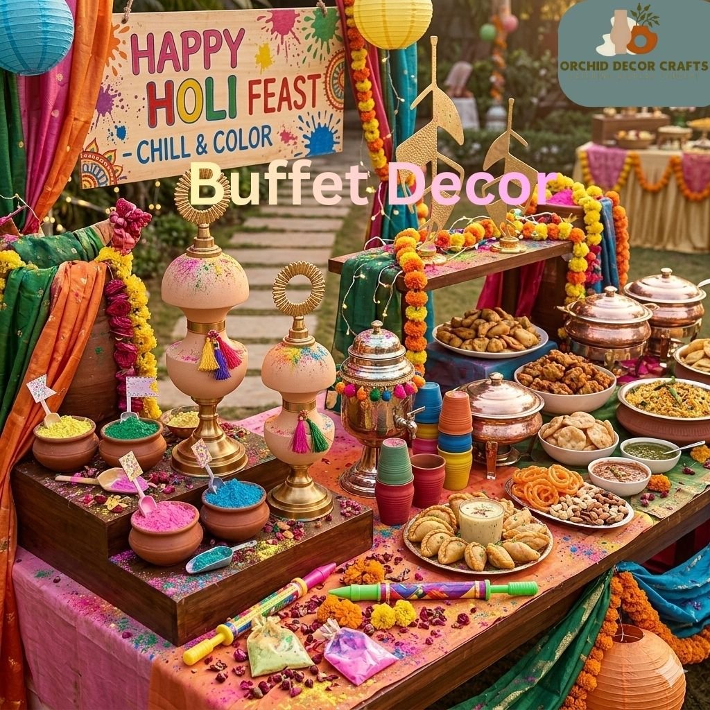 Elegant gold buffet decor items with modern decorative showpieces for luxury table styling