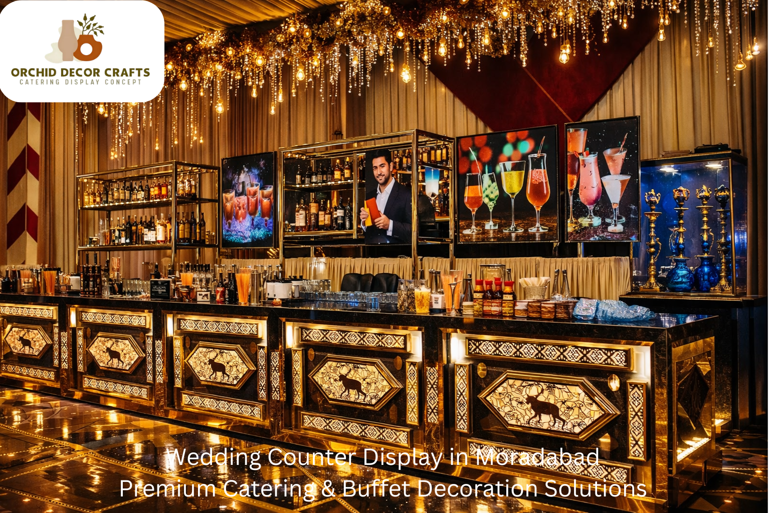 Wedding counter display in Moradabad with premium catering and buffet decoration setup