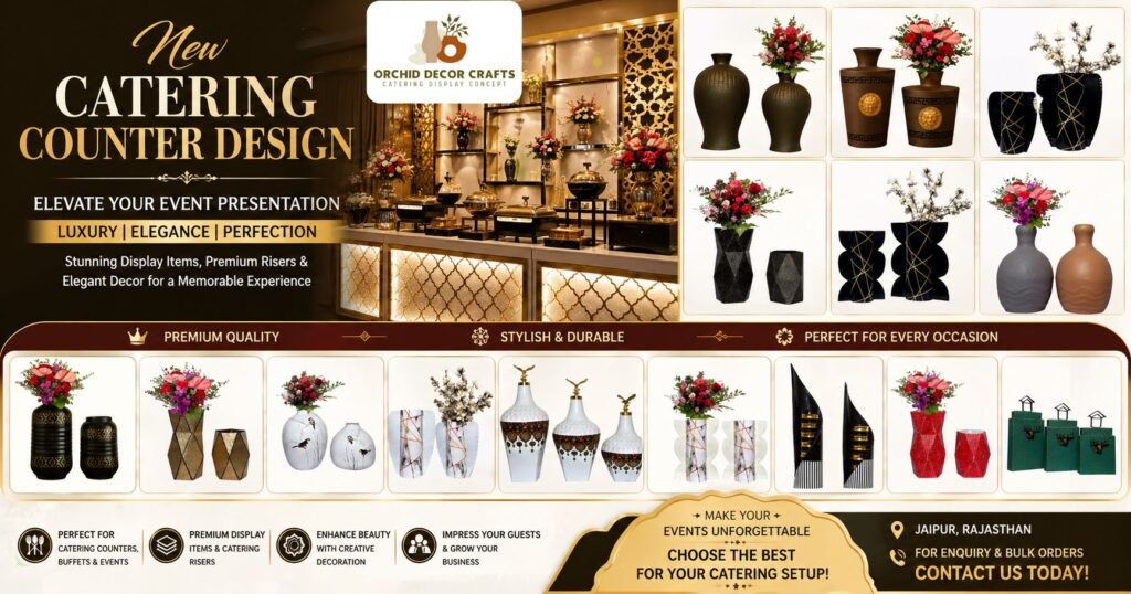 New Catering Counter Design with premium decorative jars and luxury catering display setup for events