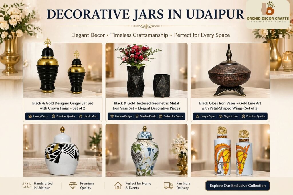 Decorative Jars in Udaipur featuring premium handcrafted ginger jars and elegant event decor items in modern and antique designs