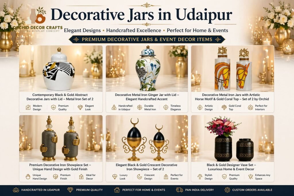 Decorative Jars in Udaipur featuring premium handcrafted ginger jars and elegant event decor items in modern and antique designs