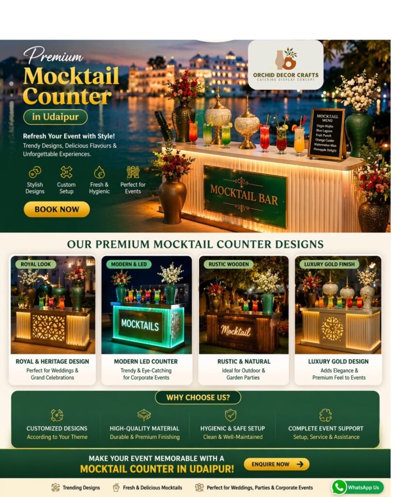 Premium Mocktail Counter in Udaipur with stylish decorative setup for weddings and events