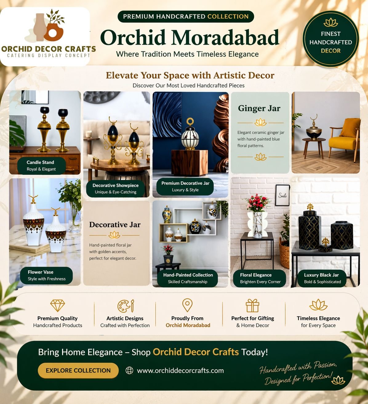 Orchid Moradabad handcrafted decorative jars and premium home decor items display