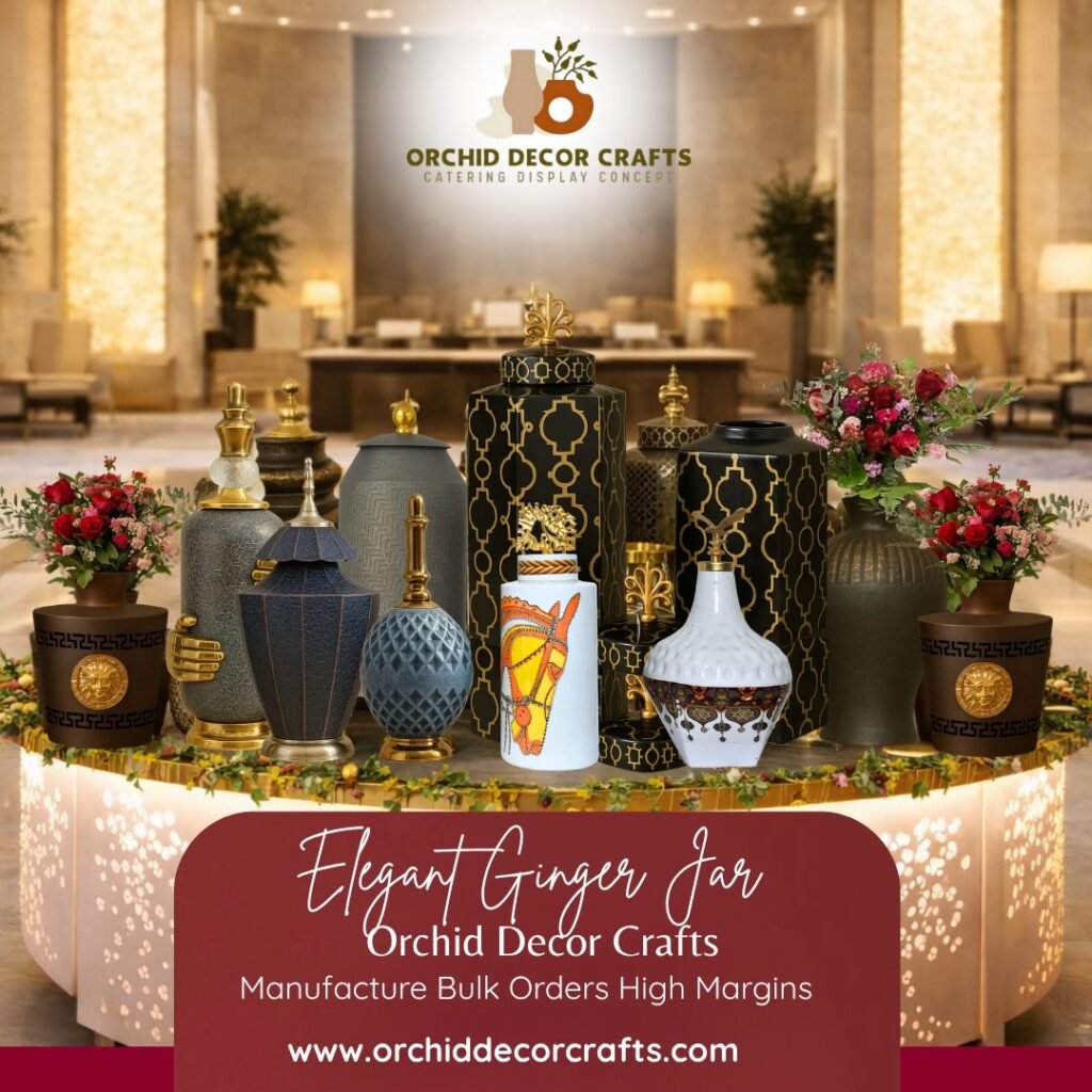 Elegant decorative ginger jars in Hyderabad featuring designer ceramic and metal styles for home and event decor