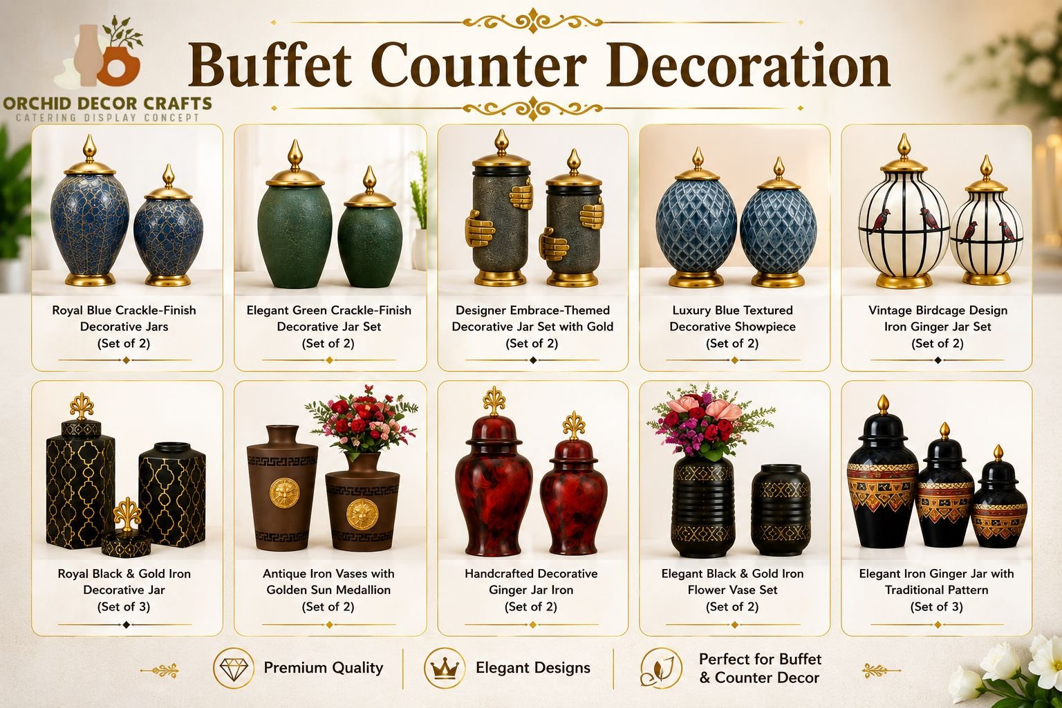 Buffet Counter Decoration with stylish buffet display props and elegant buffet decor setup in Surat