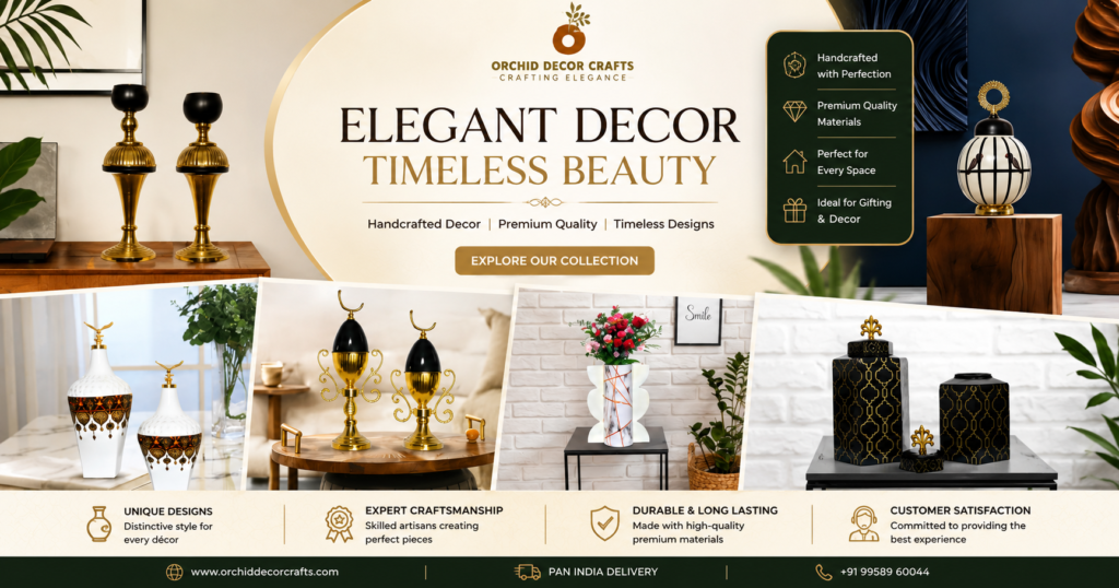Premium Fruit Counter decor setup featuring luxury decorative jars, golden cage accents, and elegant catering display items by Orchid Decor Crafts.
