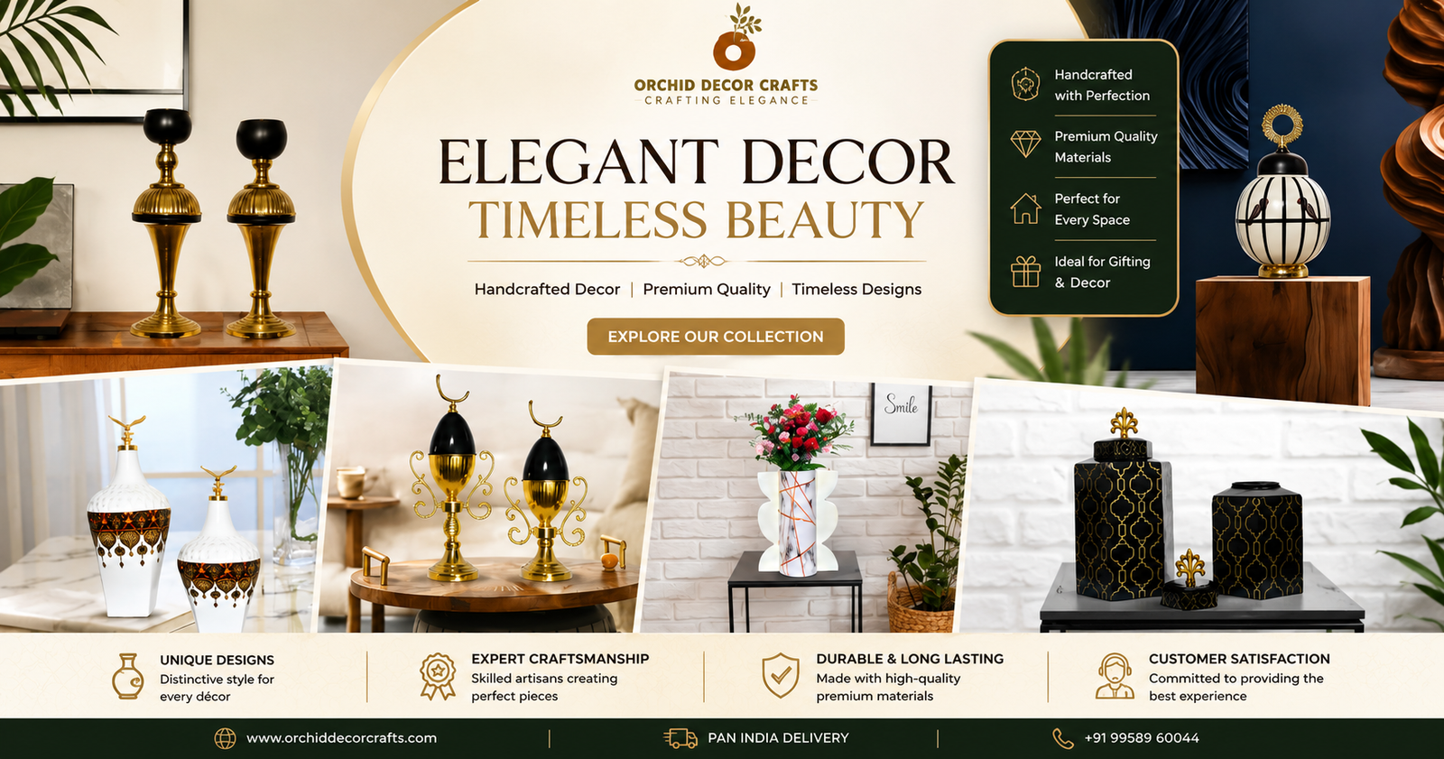 Premium Fruit Counter decor setup featuring luxury decorative jars, golden cage accents, and elegant catering display items by Orchid Decor Crafts.