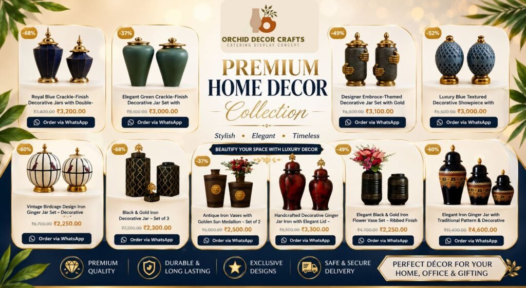 Elegant Catering Buffet Table Decorations featuring premium catering display items, buffet decor stands, and luxury catering counter setup decoration for weddings and events.