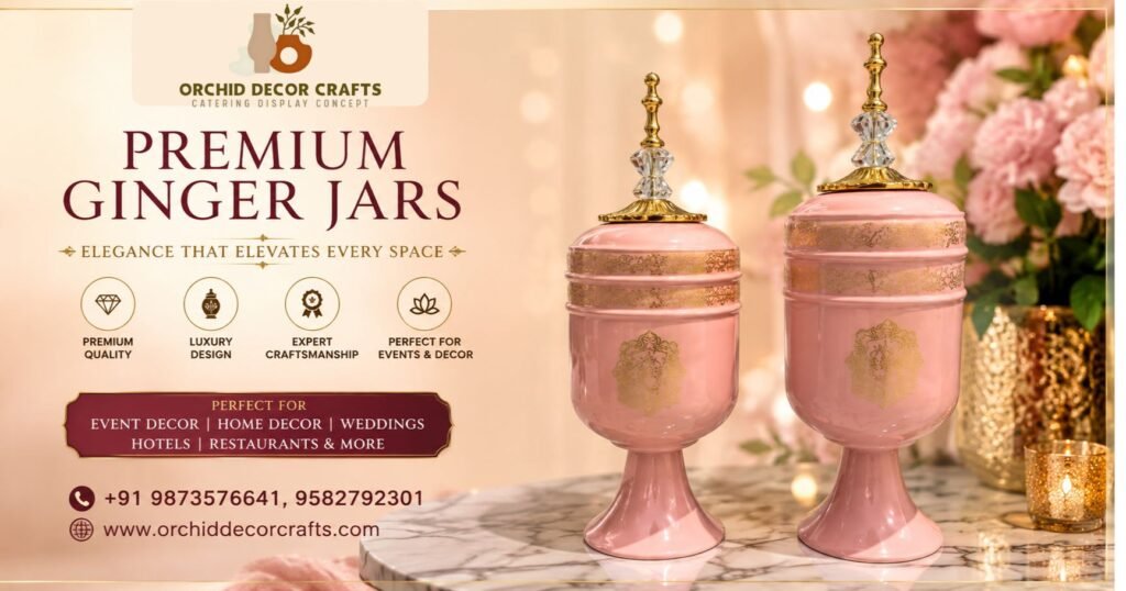 Premium Pink Decorative Ginger Jar Set for Ahmedabad Wholesale Market | Luxury Event Decor Items by Orchid Decor Crafts